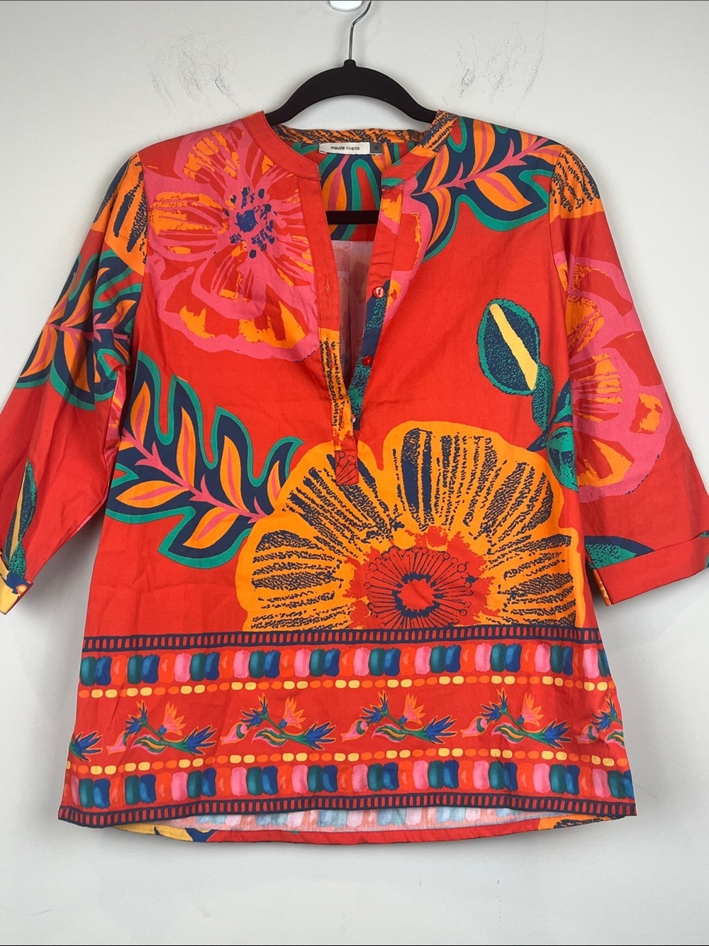 Maude Vivante Anthropologie Tunic Top Mandarin Red Size Small